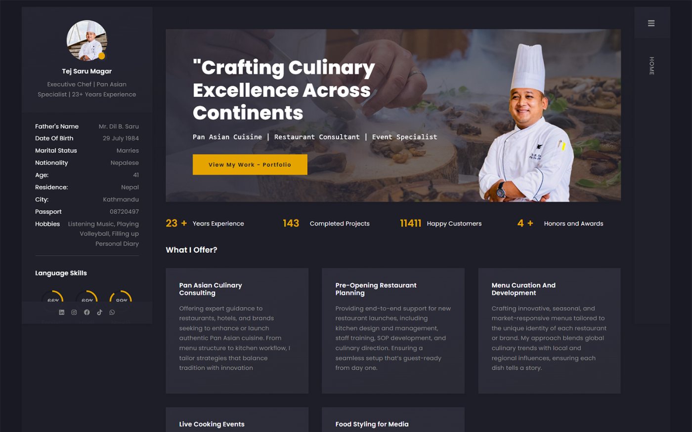 Chef Tej Saru Magar — Portfolio Website